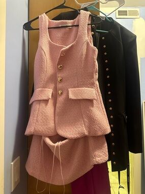 Amanda Uprichard Pink Tweed Shell Top with Textured Weave